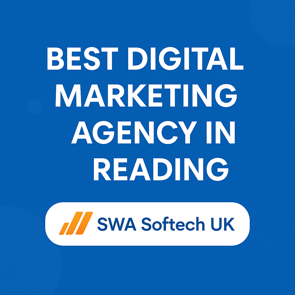 Best Digital Marketing Agency in Reading – SWA Softech UK brand banner with blue background and bold white typography.